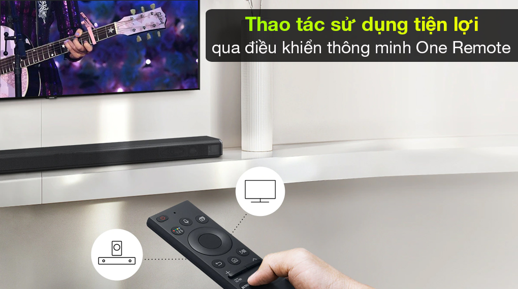 Loa thanh Samsung HW-Q700 12 Sở hữu điều khiển thông minh One Remote đi kèm cùng với ứng dụng Smarthings rất tiện lợi và hữu ích