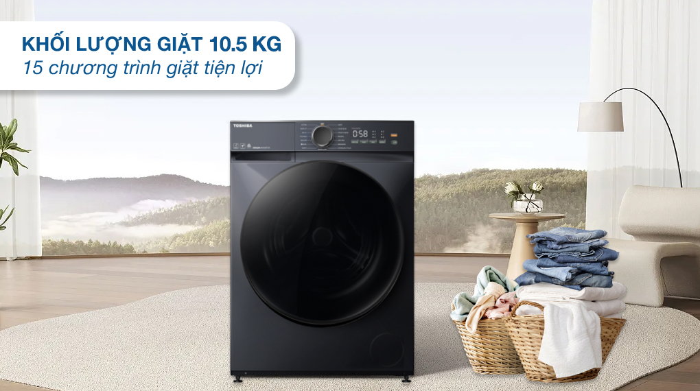 Khối lượng giặt 10.5kg và 15 chương trình giặt tiện lợi