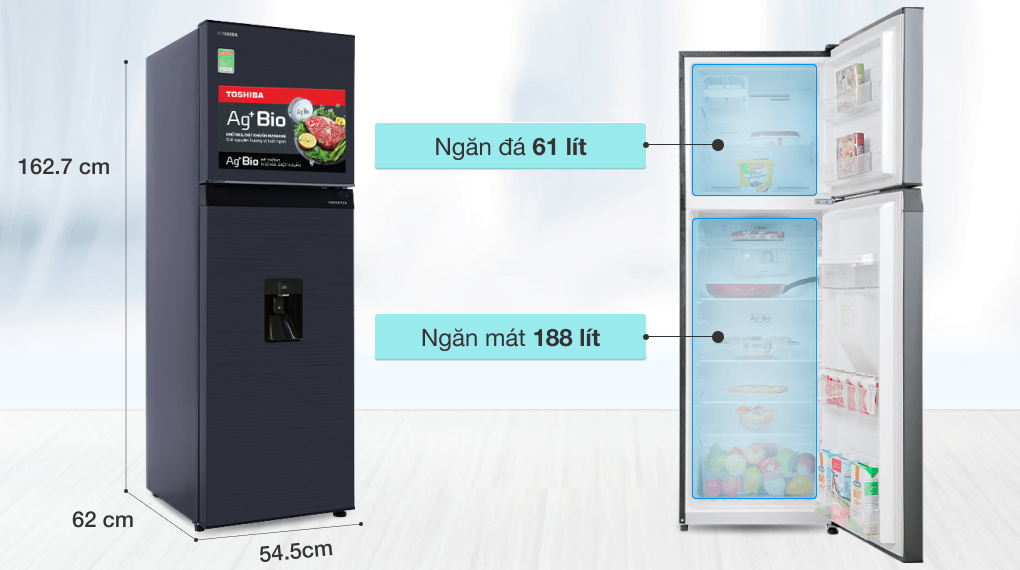 Tủ lạnh Toshiba Inverter 249 lít GR-RT325WE-PMV(06)-MG - Dung tích 249 lít Tủ lạnh Toshiba Inverter 249 lít GR-RT325WE-PMV(06)-MG - Dung tích 249 lít