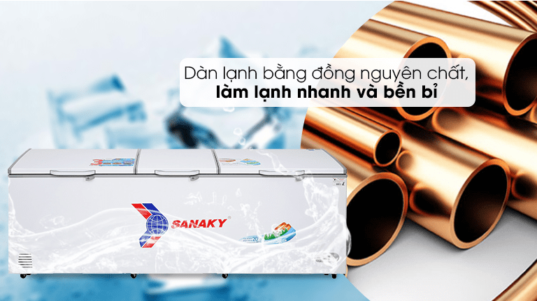Tủ đông Sanaky 900 lít VH-1199HY 10 Tủ đông Sanaky VH-1199HY Dàn lạnh bằng đồng nguyên chất bền bỉ, nâng cao tuổi thọ máy