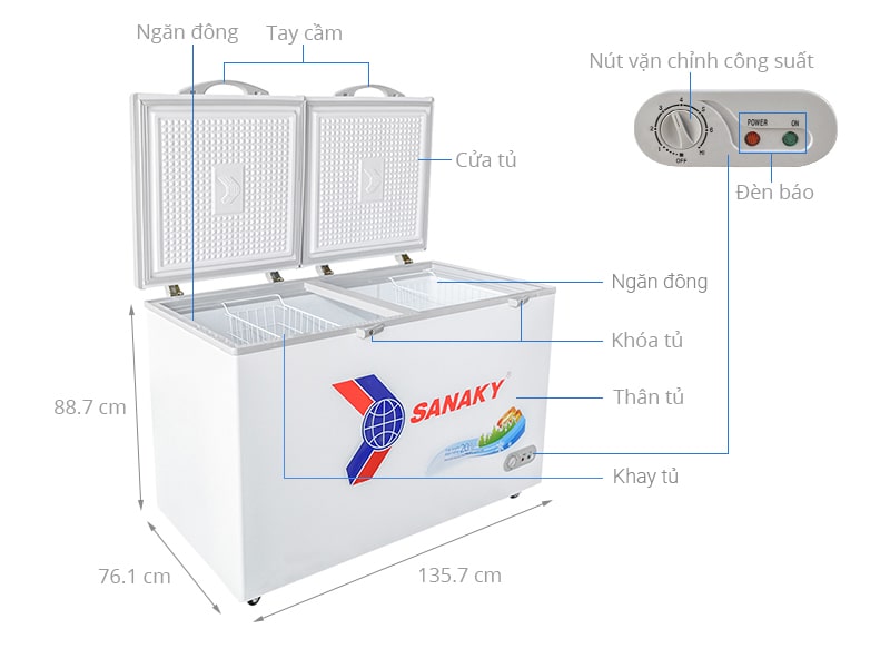 Phác hoạ tổng quát tủ đông Sanaky 410 lít VH 5699HY