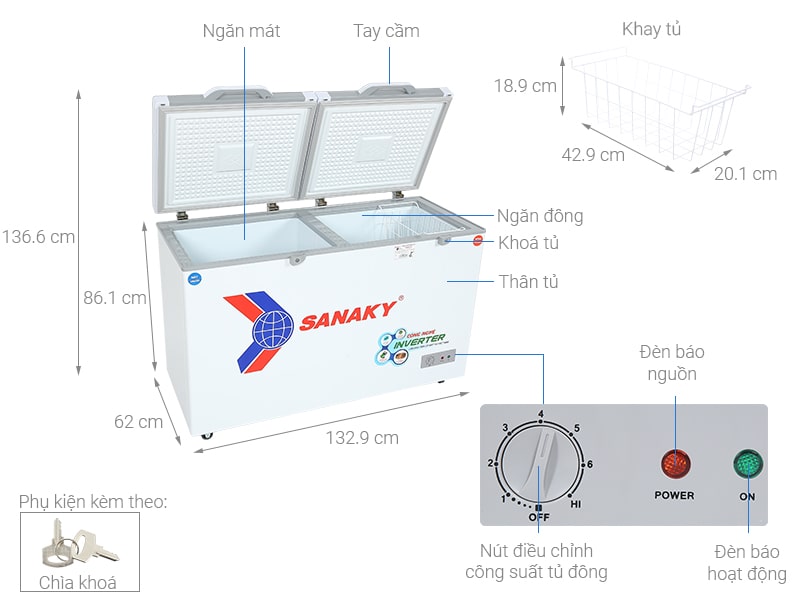 Tủ đông Sanaky TD.VH4099W4K inverter 280 lít 5 Phác hoạ tổng quát tủ đông Sanaky 280 lít TD.VH4099W4K