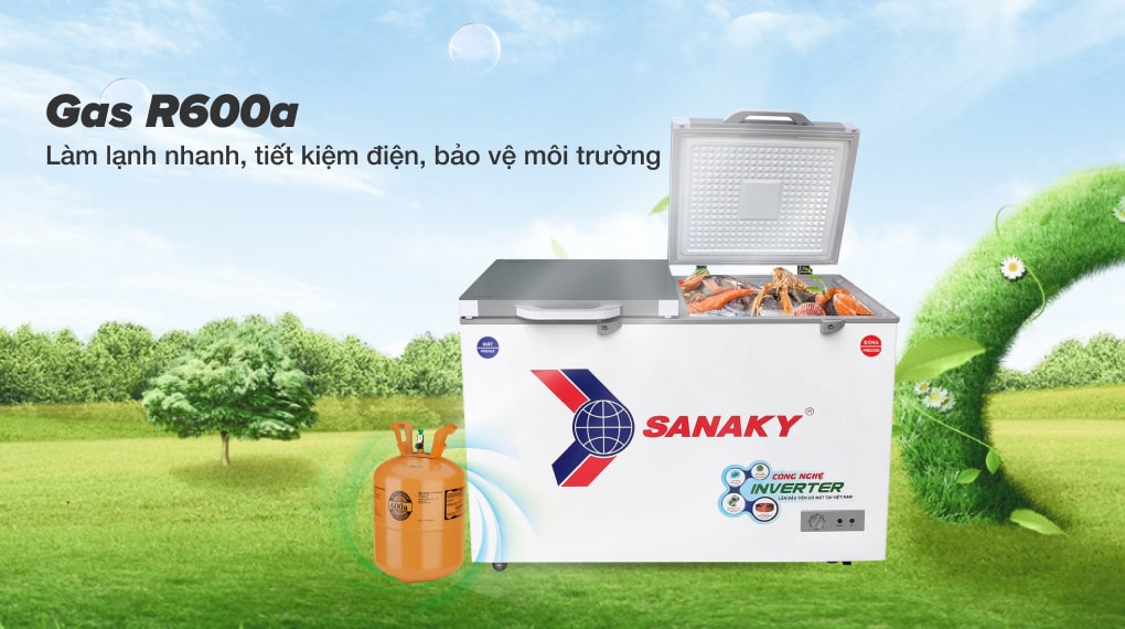 Tủ đông Sanaky TD.VH4099W4K inverter 280 lít 12 Tủ đông TD.VH4099W4K giúp làm lạnh nhanh, tiết kiệm điện và bảo vệ môi trường với Gas R600a