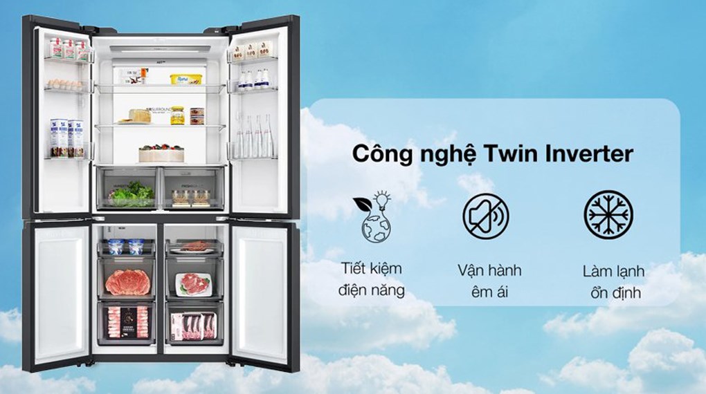 Tủ lạnh Aqua Inverter 660 lít Multi Door AQR-M727XA(GB)U1 7 Tủ lạnh Aqua Inverter 660 lít Multi Door AQR-M727XA(GB)U1 - Công nghệ Twin Inverter tiết kiệm điện, vận hành êm ái