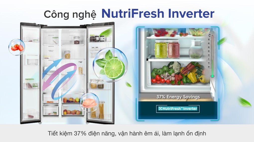 Tủ lạnh Electrolux ESE6141A-BVN inverter 571 lít 7 3. Công nghệ NutriFresh Inverter giúp tiết kiệm điện năng trên tủ lạnh Electrolux ESE6141A-BVN