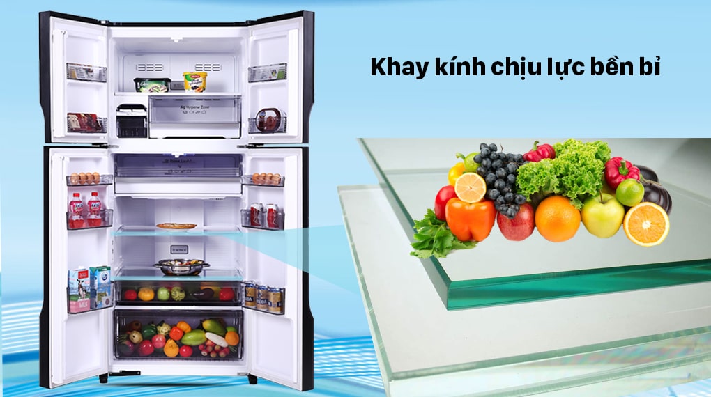 Tủ lạnh Panasonic inverter 550 Lít NR-DZ601VGKV 14 Khay kính bền bỉ, chịu lực tốt không lo vỡ, nứt