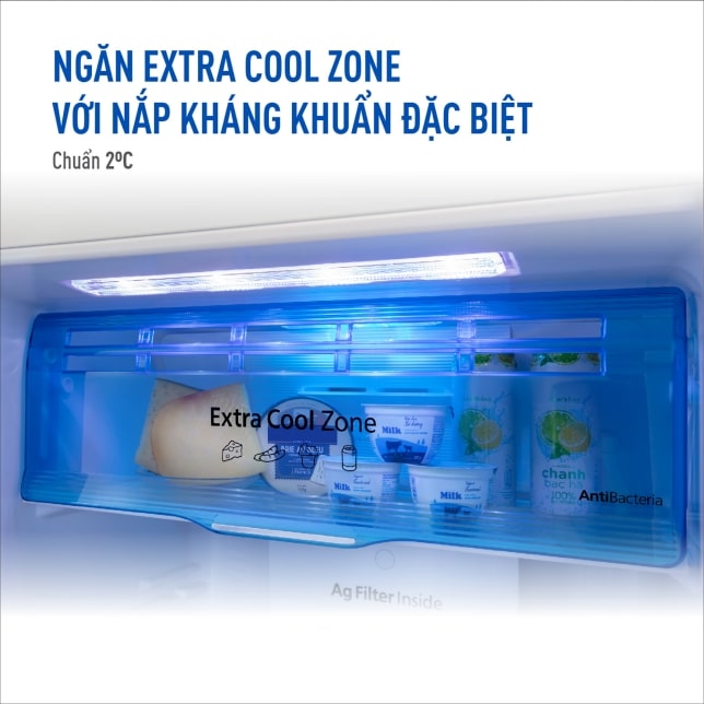 Tủ lạnh Panasonic NR-TL381BPKV inverter 366 Lít 8 4. Ngăn mát Extra Cool Zone bảo quản đồ uống tiện lợi với nắp kháng khuẩn đặc biệt