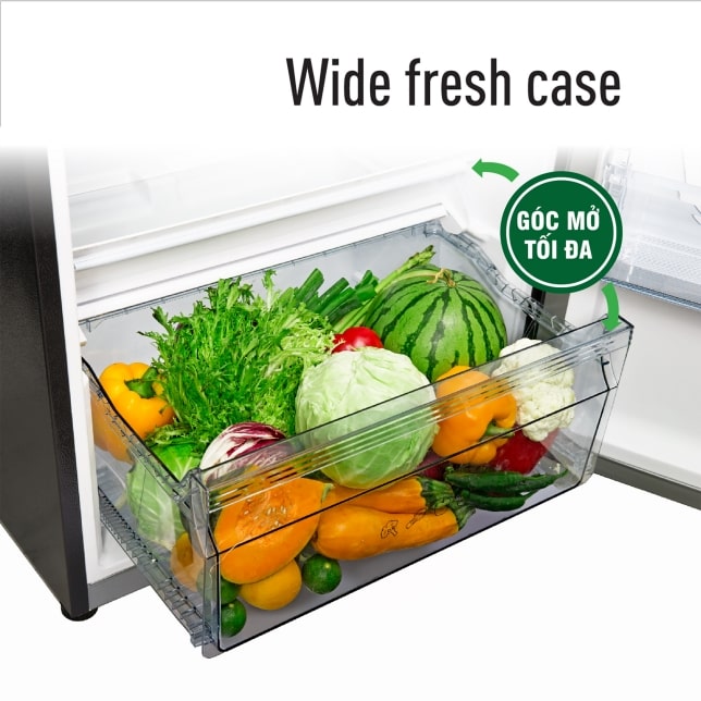 Tủ lạnh Panasonic NR-TL381BPKV inverter 366 Lít 12 8. Ngăn rau quả WIDE FRESH CASE với góc mở rộng, thời gian bảo quản lâu dài