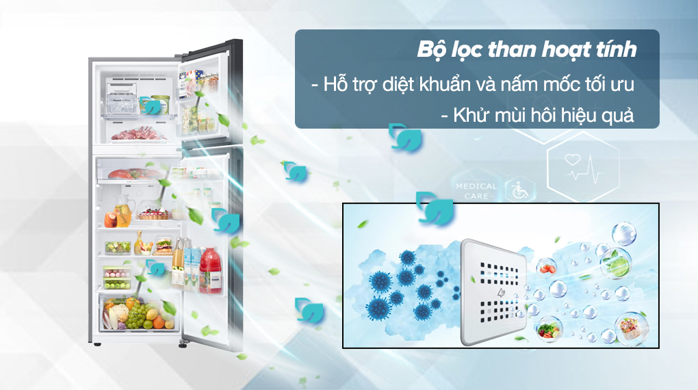 Tủ lạnh Samsung Inverter 305 lít RT31CG5424B1SV - Bộ lọc than hoạt tính khử mùi hiệu quả, giúp bảo quản thực phẩm tươi ngon hơn Bộ lọc than hoạt tính khử mùi hiệu quả, giúp bảo quản thực phẩm tươi ngon hơn