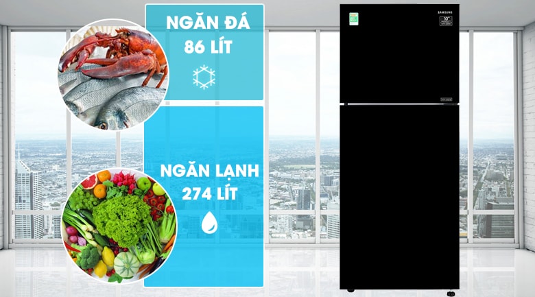 Tủ lạnh Samsung RT35K50822C/SV Sở hữu dung tích tủ lạnh là 360L