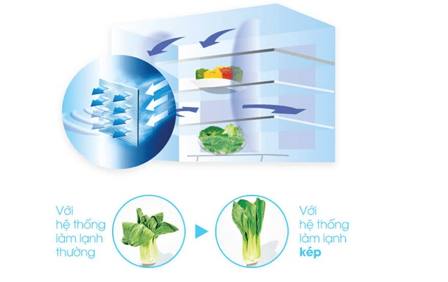 Hệ thống làm lạnh kép Hybrid Cooling thông minh trên tủ lạnh Sharp 4 cánh SJ-FX631V-SL