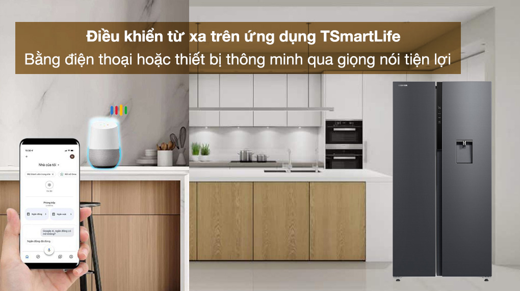 Điều khiển từ xa qua ứng dụng thông minh trên điện thoại hoặc thiết bị thông minh bằng giọng nói