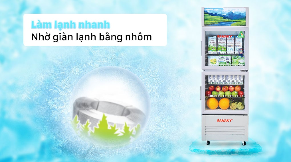 4. Giàn lạnh bằng nhôm giúp làm lạnh nhanh trên tủ mát Sanaky TM.VH408WL