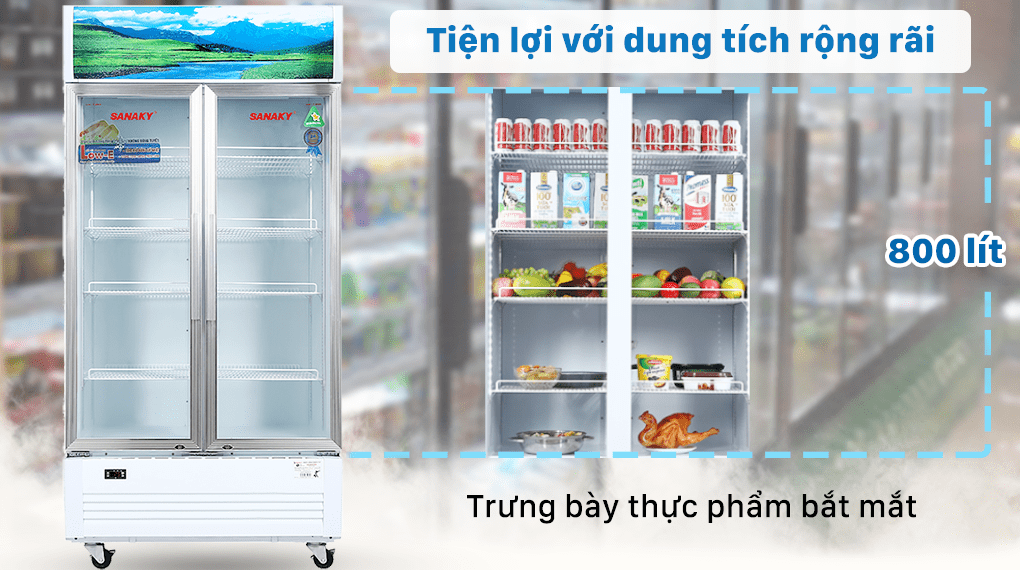 Dung tích 800 lít đáp ứng nhu cầu bảo quản số lượng thực phẩm lớn