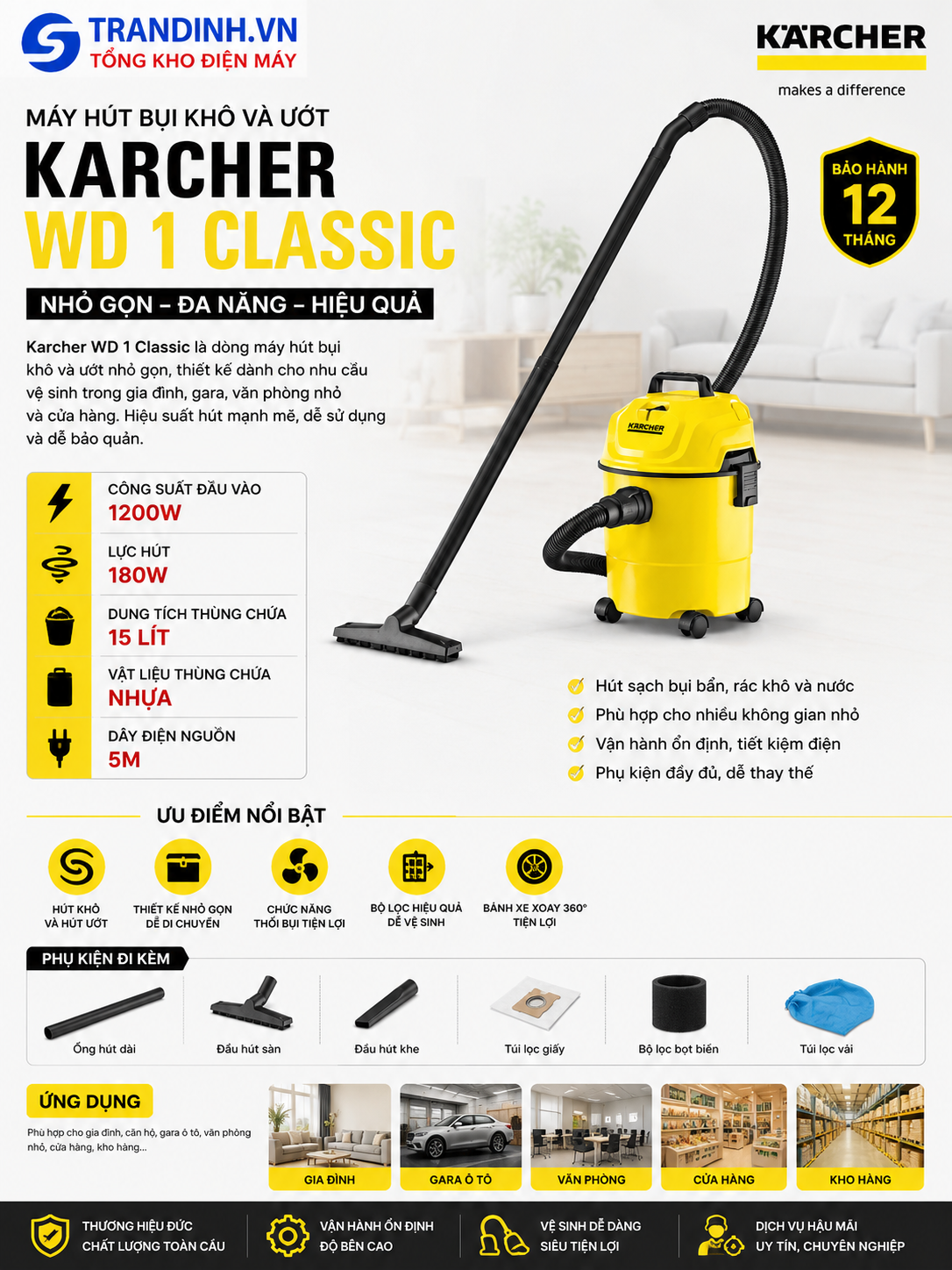 máy hút bụi Karcher WD 1 Classic