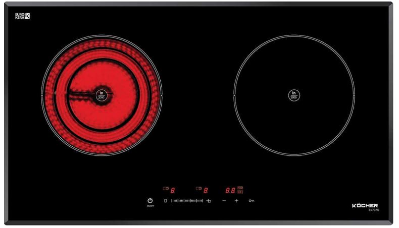 Bếp điện từ Kocher EI-737S gồm 2 vùng nấu có tổng công suất 4500W