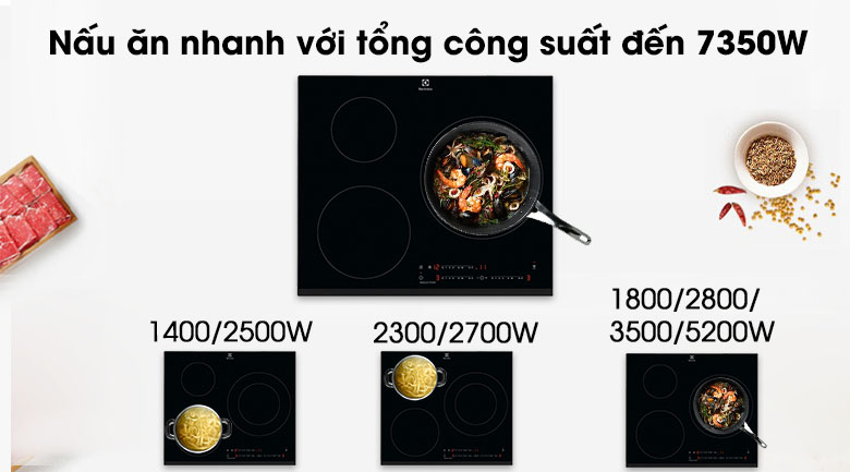 1. Bếp từ Electrolux LIT60342 hoạt động với công suất tổng là 7350W