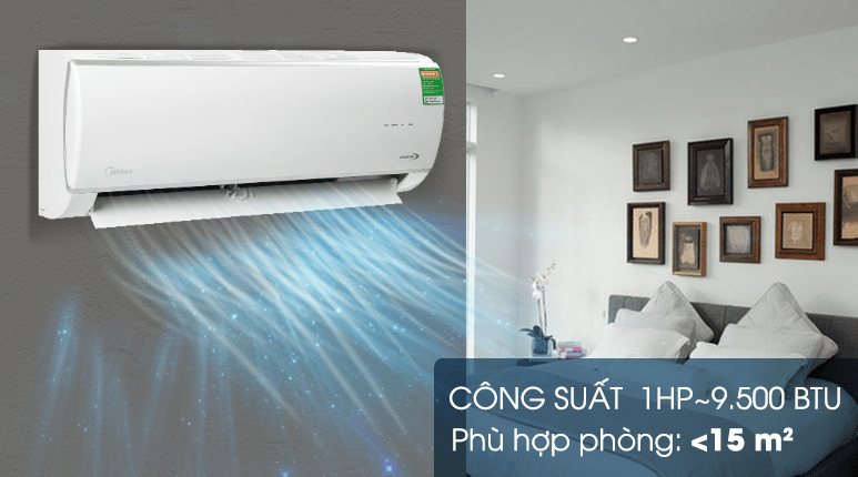 2. Máy lạnh Midea 9500 BTU MSAFA-10CRDN8 phù hợp căn phòng dưới 15 m2