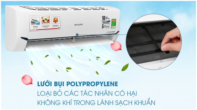 7. Điều hòa Sharp AH X12XEW sở hữu lưới bụi polypropylene tiên tiến hiện đại