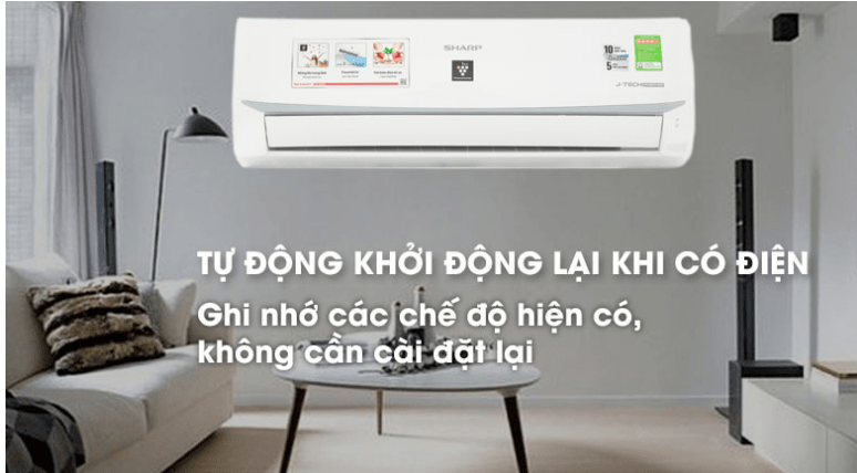 6. AH XP13WHW | Điều hòa 1 chiều 9000BTU Sharp có tính năng tự khởi động lại khi có điện
