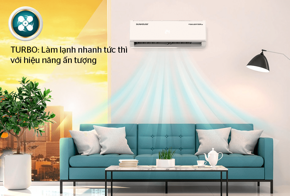 6. Chức năng Turbo giúp làm lạnh nhanh chóng trên điều hoà Sunhouse 1HP SHR-AW09IC610