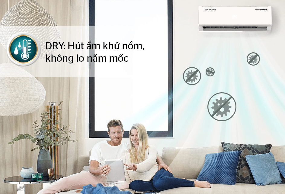 9. Chế độ DRY giúp hút ẩm khử nồm, ngăn chặn nấm mốc trên điều hoà Sunhouse SHR AW09IC610
