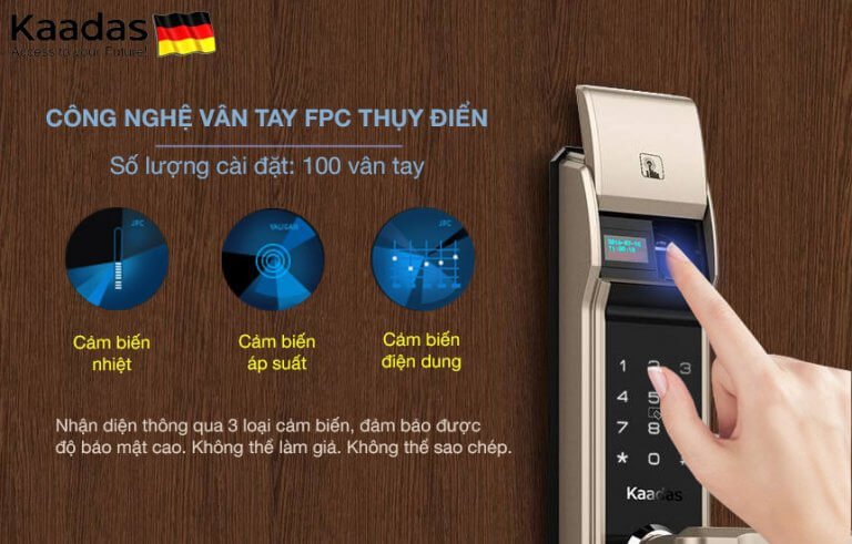 Khoá cửa vân tay, mã số, thẻ từ Kaadas 5011 6 3. Bảo mật tối ưu với công nghệ vân tay FPC Thuỵ Điển