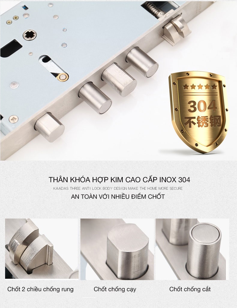 Khoá cửa vân tay Kaadas 9113 4 1. Khoá cửa vân tay Kaadas-9113 có kiểu dáng sang trọng, độ bền cao