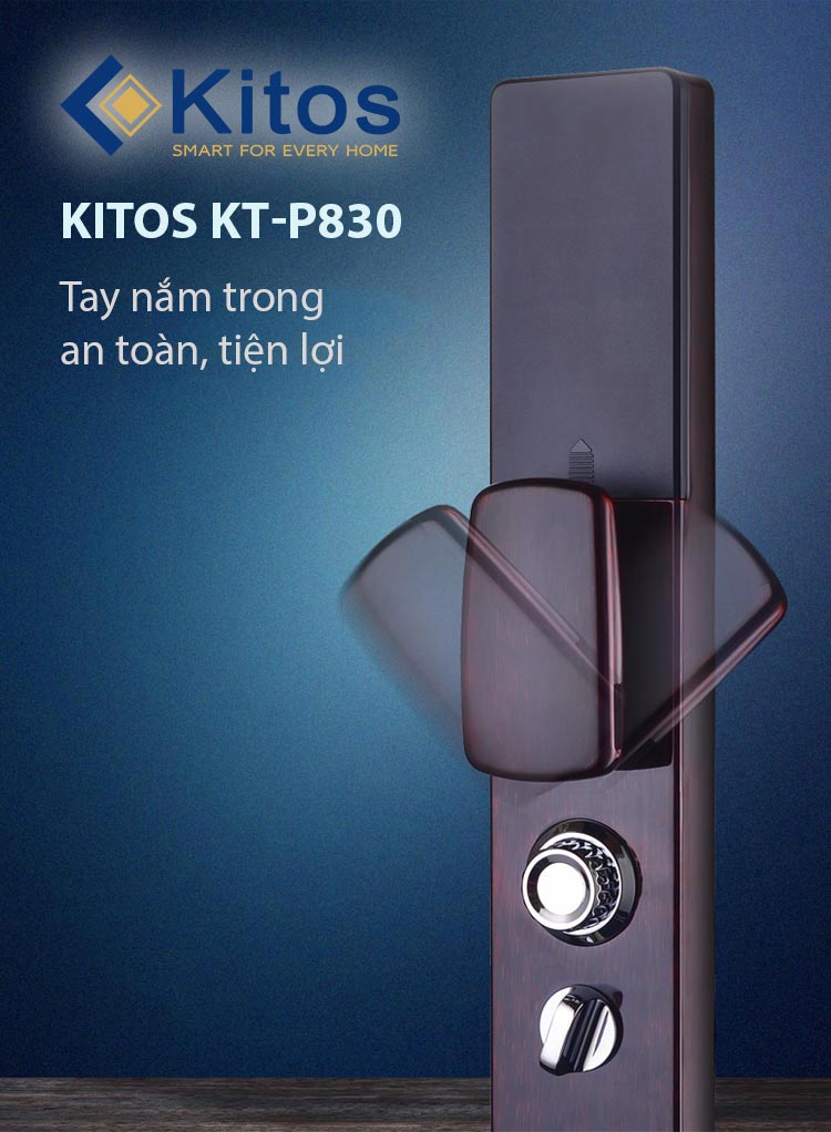 2. Khóa cửa vân tay Kitos KT-P830 với kiểu dáng hiện đại, thẩm mỹ, độ bền cao