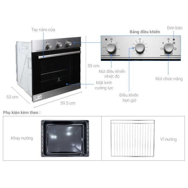 7. Thông số kỹ thuật của Electrolux EOB2100COX 53 lít:
