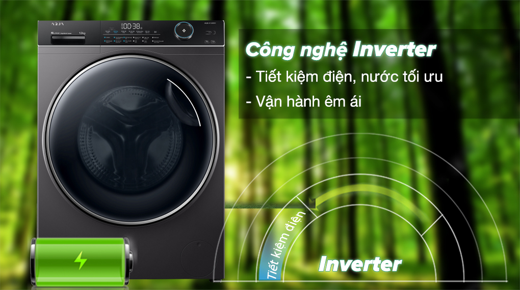 Máy giặt Aqua Inverter 12 kg AQD-A1200H PS -Công nghệ Inverter tiết kiệm điện, nước và vận hành êm ái Máy giặt Aqua Inverter 12 kg AQD-A1200H PS -Công nghệ Inverter tiết kiệm điện, nước và vận hành êm ái