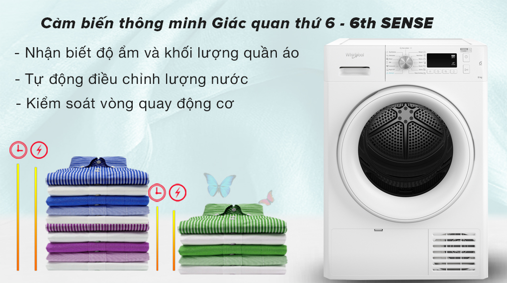 Máy sấy ngưng tụ Whirlpool FFTCM118XB EE 8 Máy sấy giá rẻ Whirlpool 8 kg Cảm biến thông minh tiết kiệm điện tối ưu hiệu quả