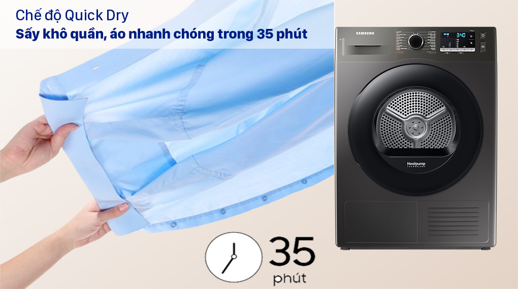 Máy sấy bơm nhiệt Samsung 9Kg DV90TA240AX/SV 10 Máy sấy bơm nhiệt Samsung 9Kg DV90TA240AX/SV sấy khô quần, áo nhanh chóng với chế độ Quick Dry