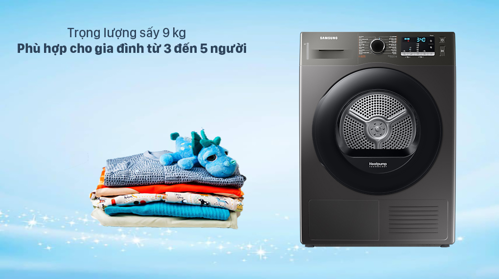 Máy sấy bơm nhiệt Samsung 9Kg DV90TA240AX/SV 5 Máy sấy quần áo Samsung 9Kg DV90TA240AX/SV phù hợp với gia đình có 3 đến 5 thành viên