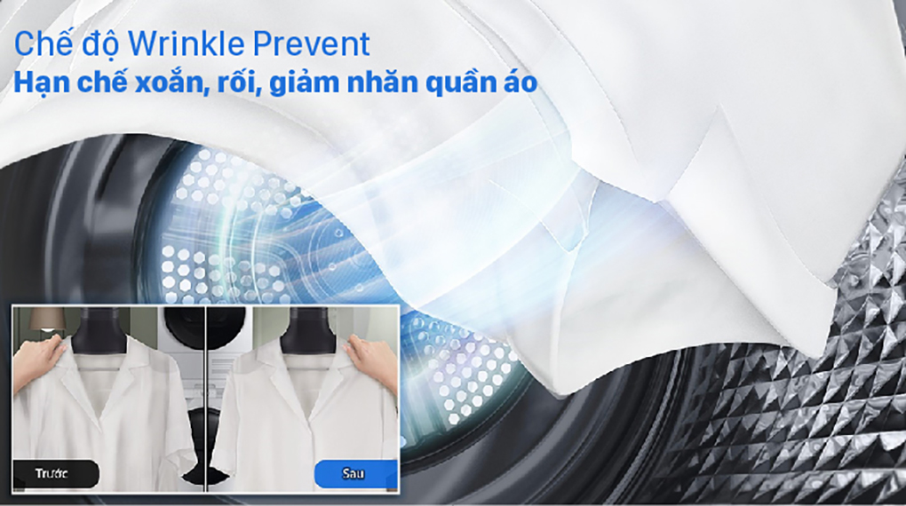 Máy sấy bơm nhiệt Samsung 9Kg DV90TA240AX/SV 11 Máy sấy bơm nhiệt Samsung 9Kg DV90TA240AX/SV với công nghệ Wrinkle Prevent – Hạn chế nhăn và xoăn quần áo