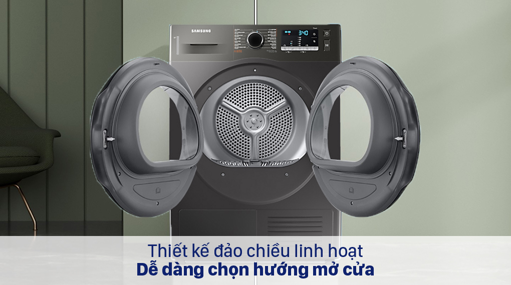 Máy sấy bơm nhiệt Samsung 9Kg DV90TA240AX/SV 7 Samsung 9Kg DV90TA240AX/SV có tính năng Reversible door giúp mở cửa đảo chiều tiện lợi