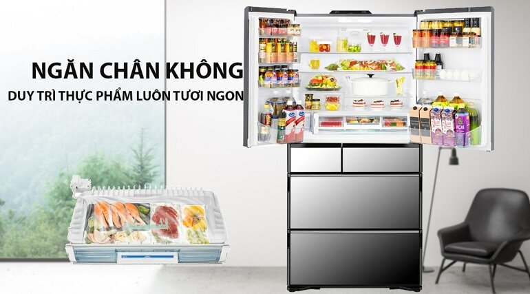 Bảo toàn hương vị với ngăn chân không Vacuum Compartment - Tủ R-ZX740KV Hitachi 6 cánh Bảo toàn hương vị với ngăn chân không Vacuum Compartment - Tủ R-ZX740KV Hitachi 6 cánh