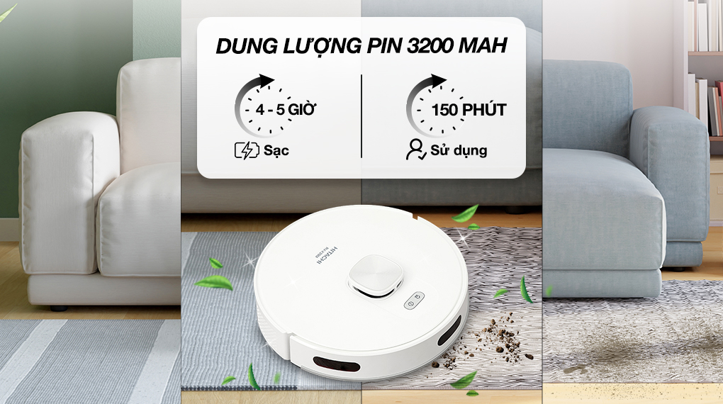 Robot hút bụi lau nhà Hitachi RV-X20M - Dung lượng pin Robot hút bụi lau nhà Hitachi RV-X20M - Dung lượng pin