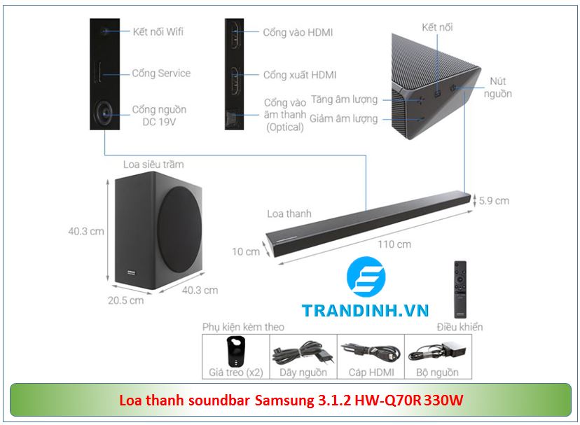 Tổng quan sản phẩm loa thanh soundbar Samsung 3.1.2 HW-Q70R 330W 