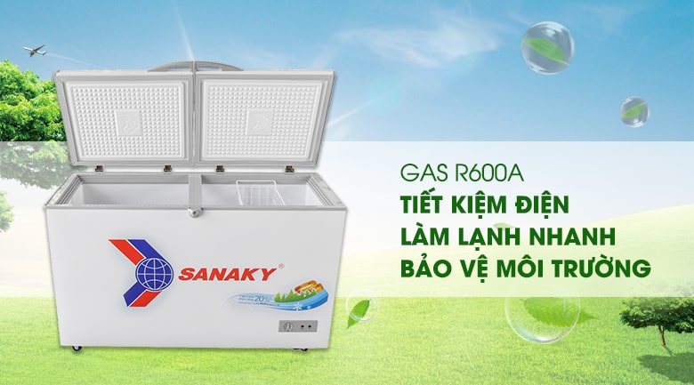 Tủ đông Sanaky VH-4099A1 305 lít 10 Tủ đông Sanaky VH-4099A1 sử dụng Gas R600a làm lạnh nhanh, tiết kiệm điện