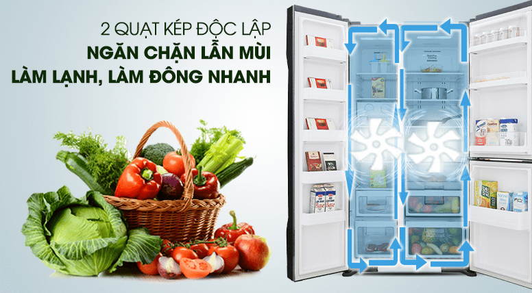 7. Tủ lạnh Hitachi 3 cánh R-FM800PGV2 GBK có hệ thống quạt kép, làm lạnh nhanh chóng