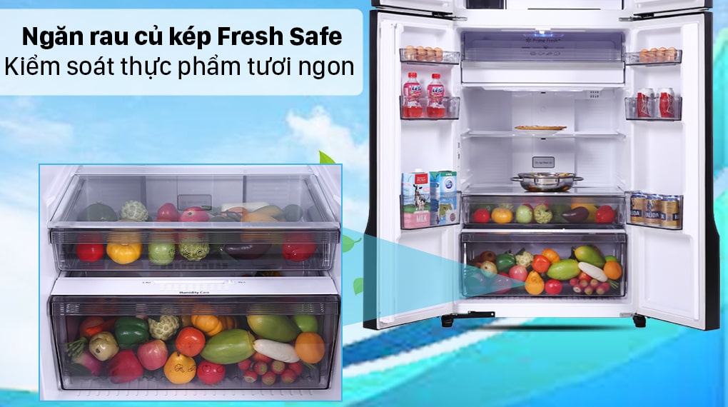 Ngăn rau củ kép Fresh Safe rộng rãi, duy trì độ ẩm