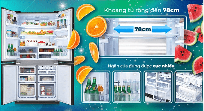 Tủ lạnh Sharp 626 lít inverter SJ-FX631V-SL 9 Tối đa hóa không gian lưu trữ thực phẩm với tủ lạnh Sharp inverter SJ-FX631V-SL