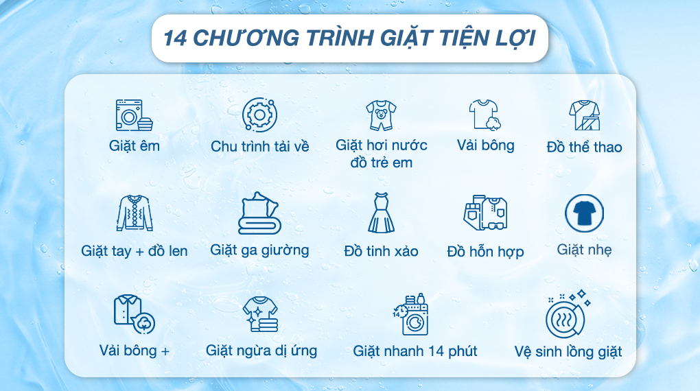 14 Chương trình giặt giặt tiện lợi