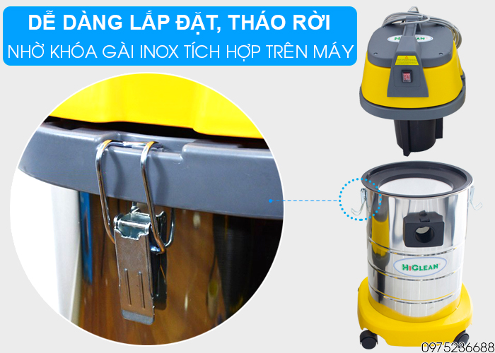 Máy hút bụi công nghiệp Hiclean HC30 8 Chắc chắn hơn nhờ khóa gài trên thân máy
