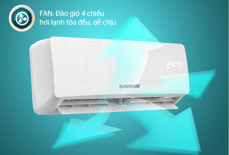 10. Điều hòa Thái Lan Sunhouse SHR-AW18C110 thiết kế cán đảo vây 4 chiều cho hơi lạnh bao trùm căn phòng