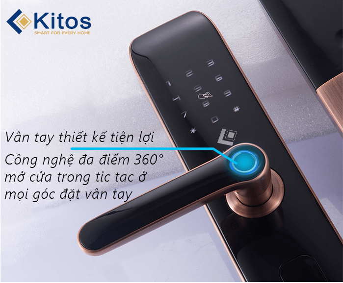 Khoá cửa vân tay Kitos KT-A10 Plus - Mã số, thẻ từ, Wifi điều khiển từ xa 8 4. Công nghệ vân tay đa điểm 360 độ bảo mật cao