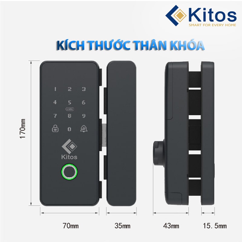 2. Khóa cửa kính Kitos KT-GL22 sở hữu thiết kế hiện đại, sang trọng, độ bền cao