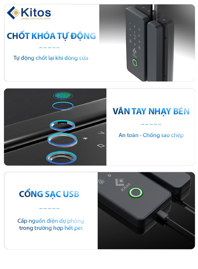 6. Các đặc điểm nổi bật trên khoá vân tay - mã số, thẻ từ Kitos KT-GL22