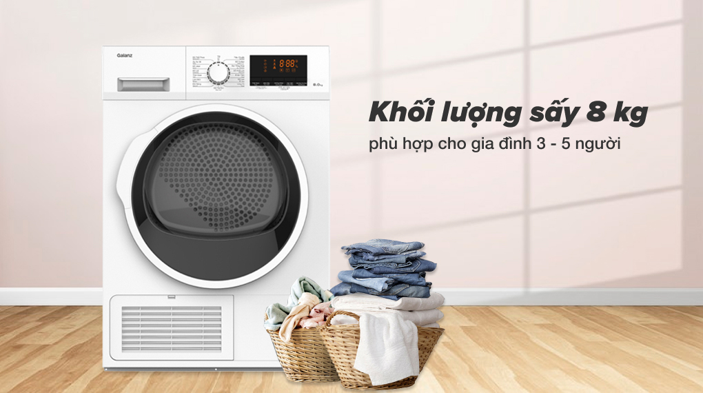 Máy sấy ngưng tụ 8 kg Galanz DC-80S5C - Khối lượng sấy và chương trình hoạt động Máy sấy ngưng tụ 8 kg Galanz DC-80S5C - Khối lượng sấy và chương trình hoạt động